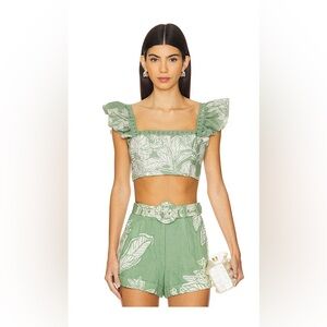 HEMANT & NANDITA Leafy Green Ruffle Crop Top